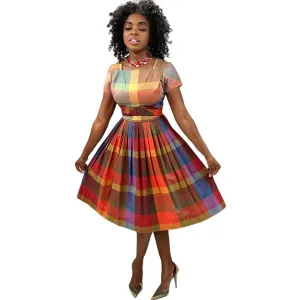 1950s Vintage Kay Juniors Madras Plaid Colorful Cotton Day Dress XS