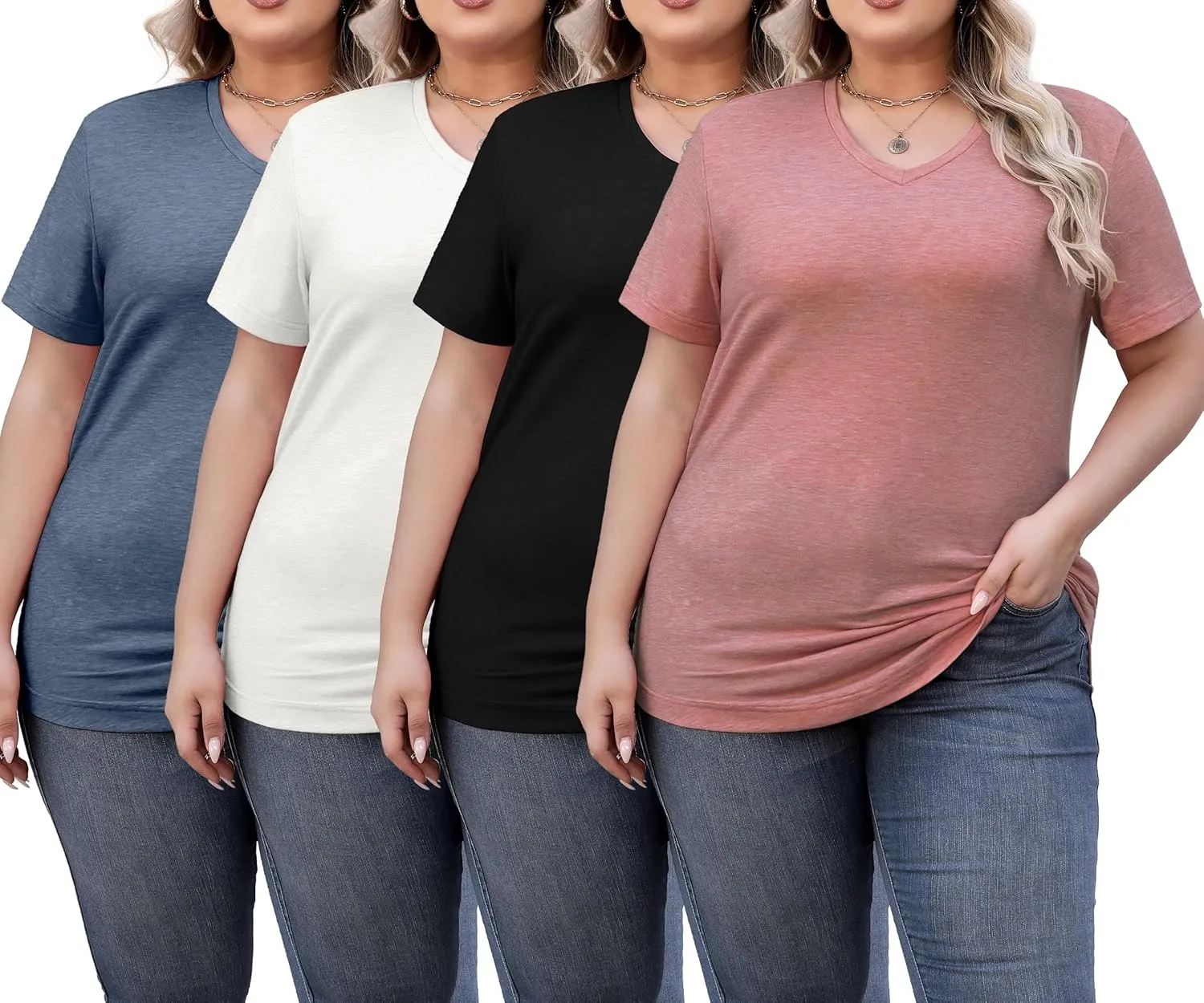 4 Pack Womens Tops Basic Summer V Neck T Shirts Short Sleeve Tshirts Shirts Casual Loose Fit Tops 2025 Trendy Clothes