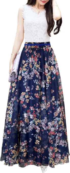 Afibi Women Full/Ankle Length Blending Maxi Chiffon Long Skirt Beach Skirt