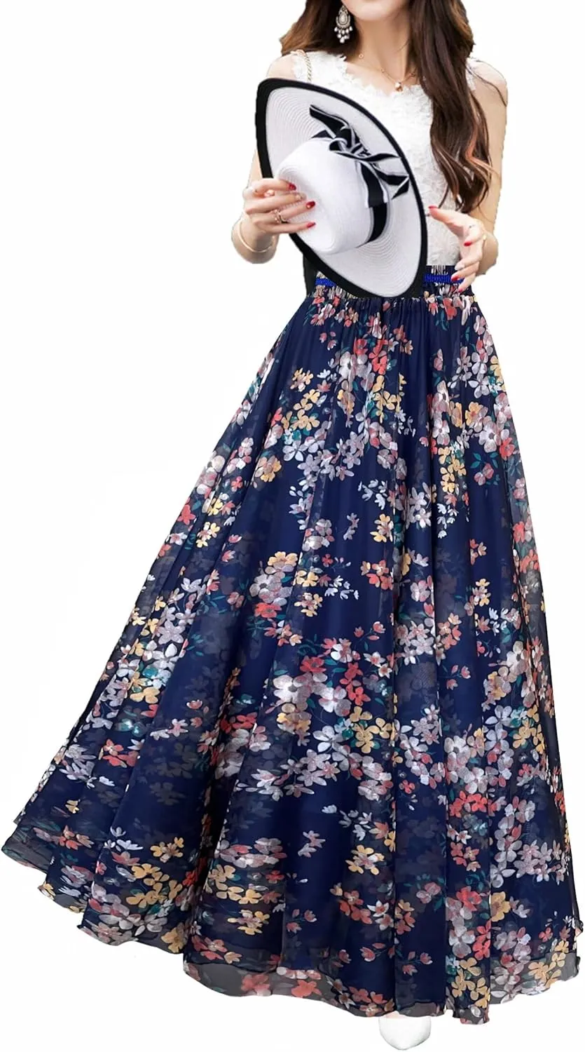 Afibi Women Full/Ankle Length Blending Maxi Chiffon Long Skirt Beach Skirt