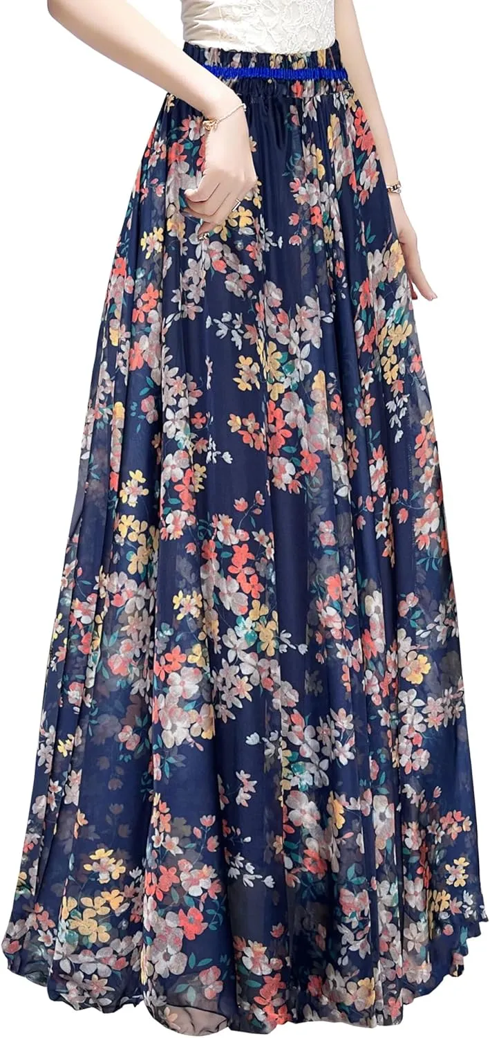 Afibi Women Full/Ankle Length Blending Maxi Chiffon Long Skirt Beach Skirt