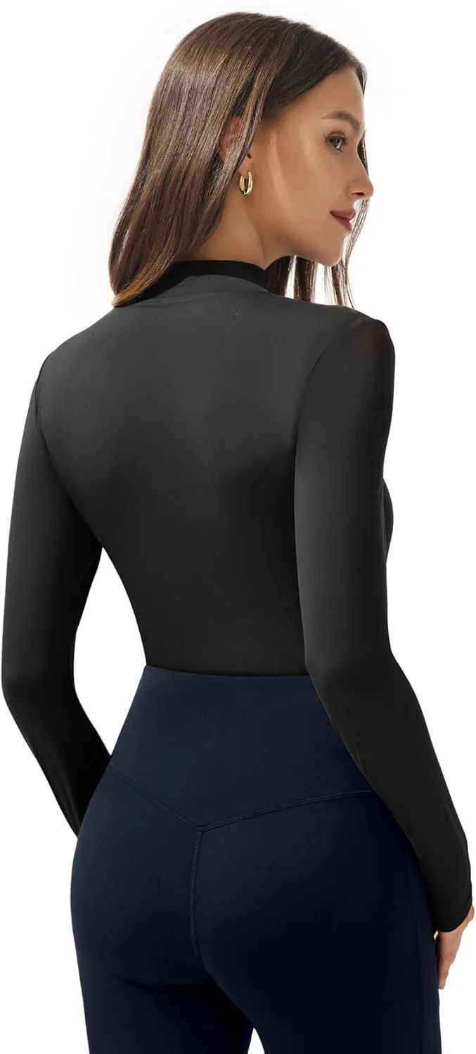 AFITNE Long Sleeve Shirts for Women Mock Neck Slim Fit Stretchy Casual T-Shirts Going Out Tops Basic Outfits