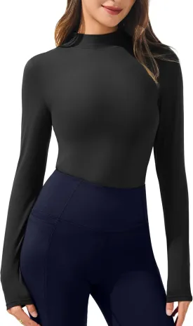 AFITNE Long Sleeve Shirts for Women Mock Neck Slim Fit Stretchy Casual T-Shirts Going Out Tops Basic Outfits