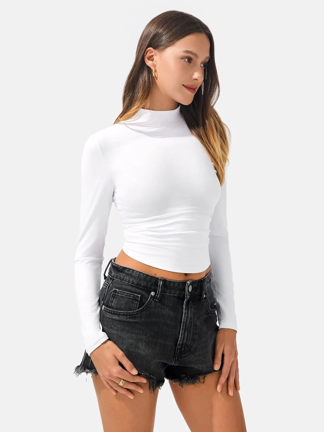AFITNE Long Sleeve Shirts for Women Mock Neck Slim Fit Stretchy Casual T-Shirts Going Out Tops Basic Outfits
