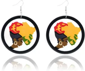 Africa Map Natural Wood Dangle Earring/Black History Month Earrings June th/African Map Earrings Geometric Earrings for Women