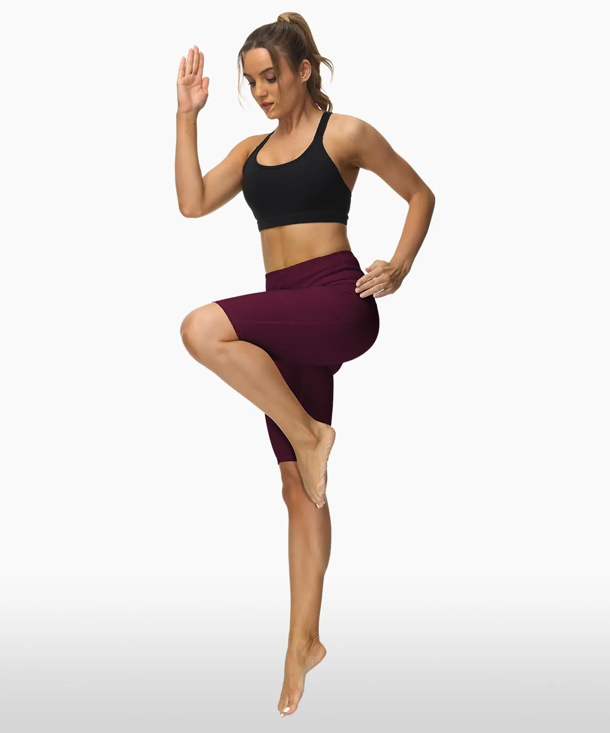 ALONG FIT Women High Waisted Biker Shorts Tummy Control Workout Yoga Shorts with Pockets Athletic Workout Running