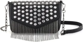 Ayliss Women Crossbody Handbag Purse Small Rivets Studded Tassel Shoulder Bag Clutch Gothic Punk Rock Party Funky Bag (Rectangle Black)