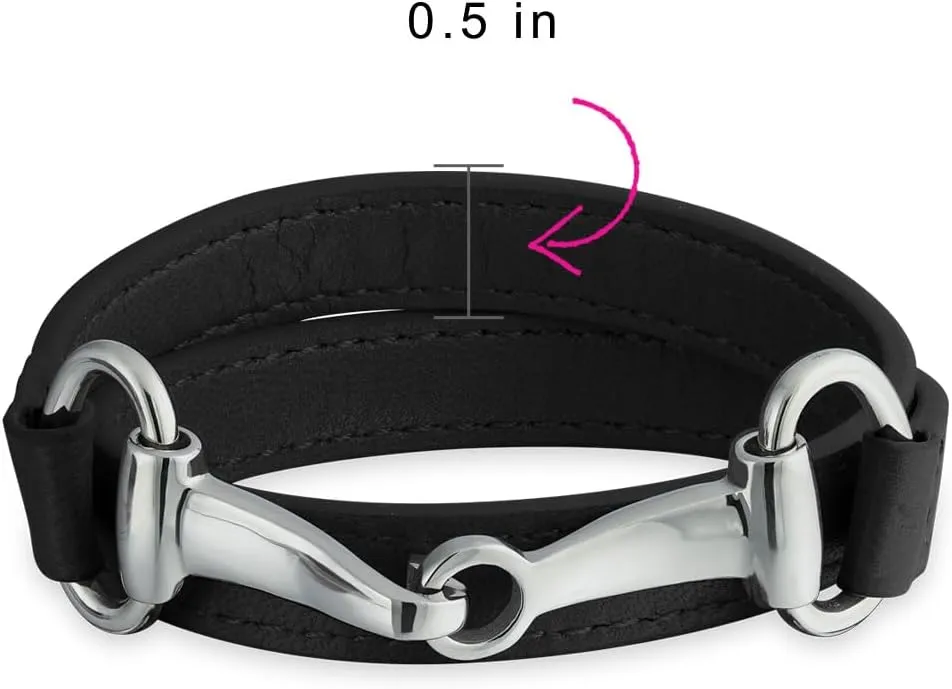 Bling Jewelry Fashion Red White Orange Black Brown Genuine Leather Equestrian Snaffle Horse Bit Layer Stacking Style Double Wrap Bracelet For Women Teen Silver Gold Tone Stainless Steel
