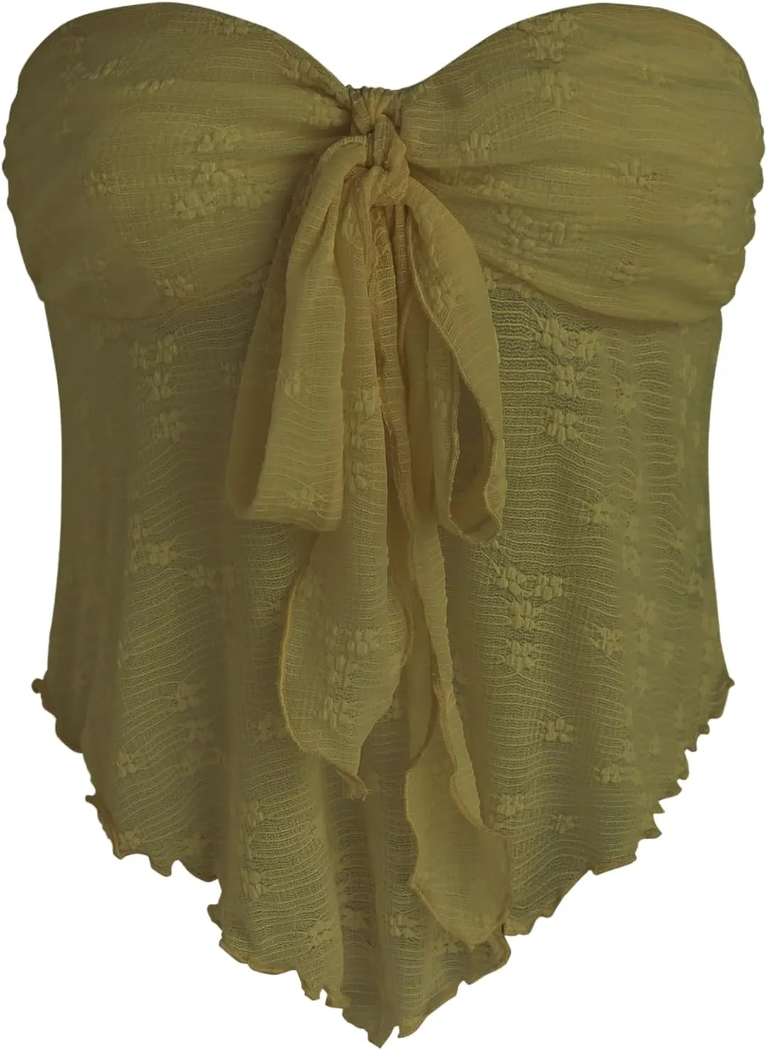 CIDER Summer Tube Tops for Women Floral Tie Front Cute Tops Sexy Going Out Tops Trendy Strapless Mesh Flowy Top Casual