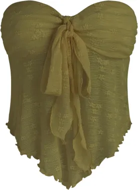 CIDER Summer Tube Tops for Women Floral Tie Front Cute Tops Sexy Going Out Tops Trendy Strapless Mesh Flowy Top Casual