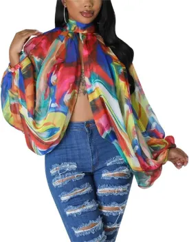 cu4eve Chiffon Blouses for Women Summmer Sexy Open Back Sheer See Through Tie Batwing Sleeve Tops Tunic Shirts