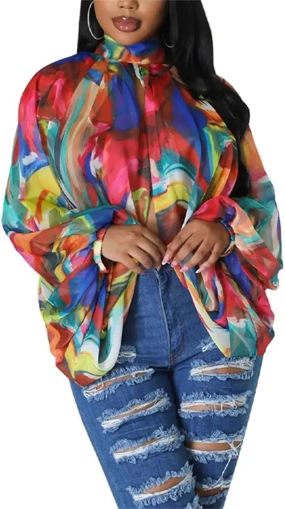 cu4eve Chiffon Blouses for Women Summmer Sexy Open Back Sheer See Through Tie Batwing Sleeve Tops Tunic Shirts