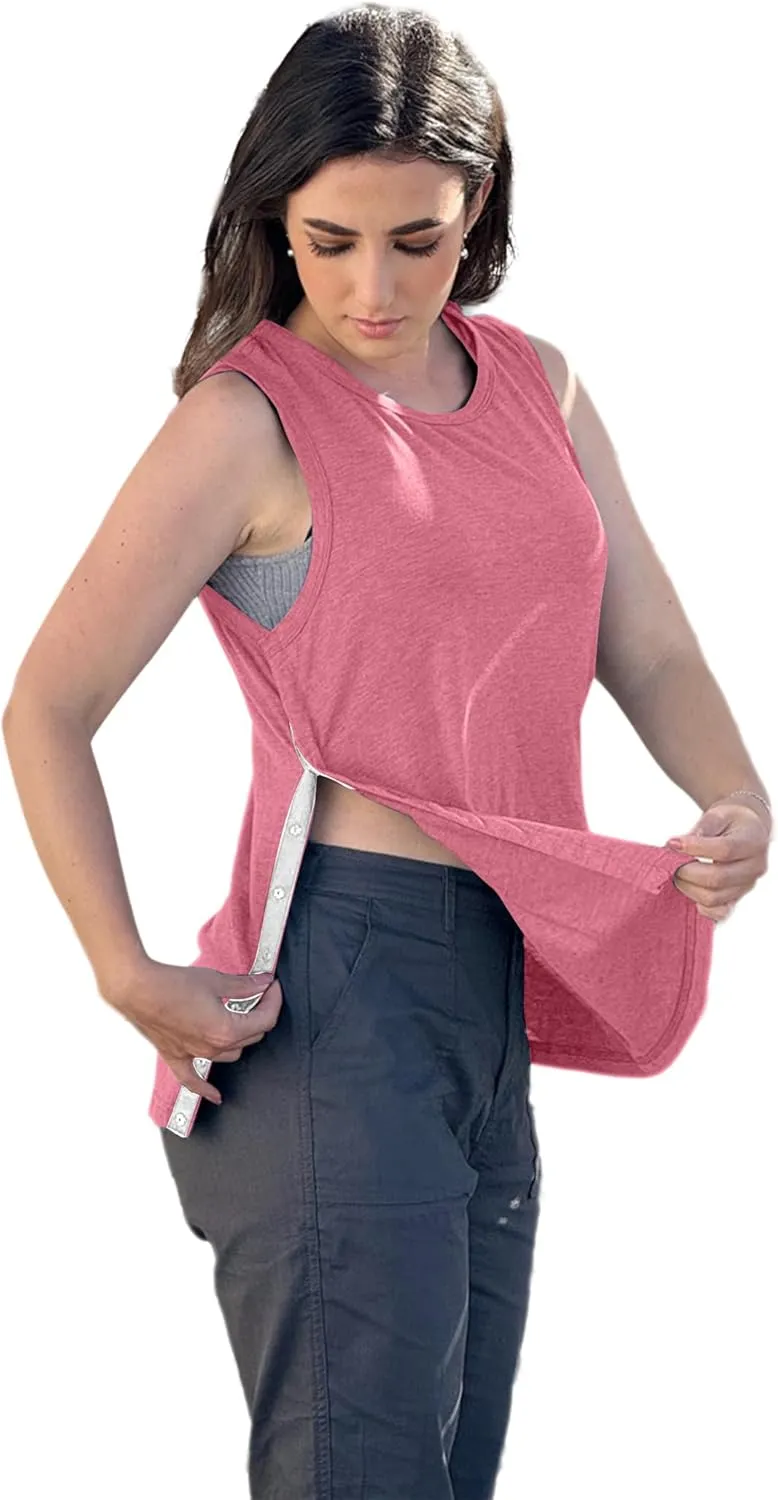 Deyeek Post Shoulder Surgery Shirts for Women Tear Away Snap Button Rotator Cuff Shirt Mastectomy Chemo Port Access Tank Tops