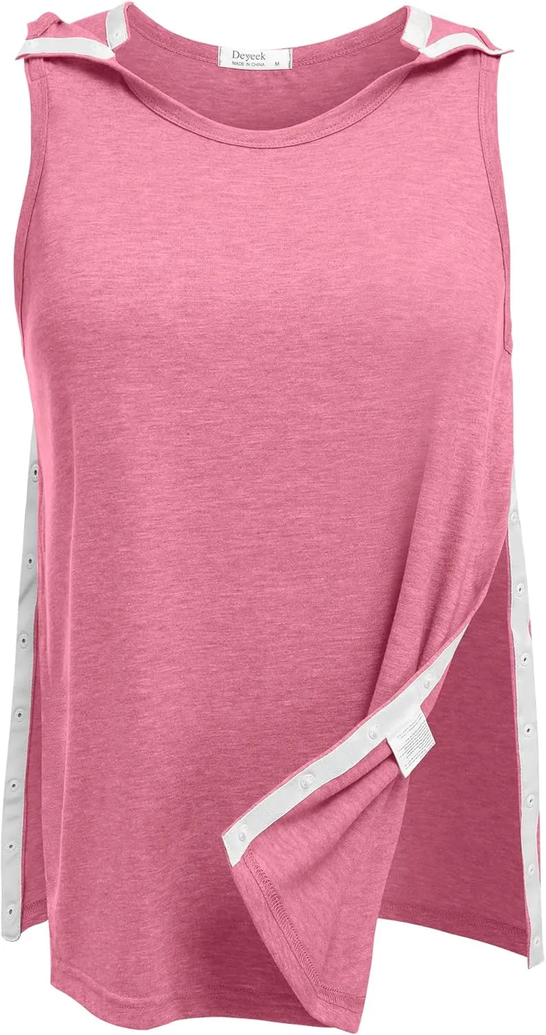 Deyeek Post Shoulder Surgery Shirts for Women Tear Away Snap Button Rotator Cuff Shirt Mastectomy Chemo Port Access Tank Tops