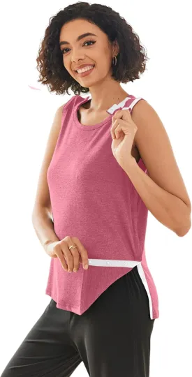 Deyeek Post Shoulder Surgery Shirts for Women Tear Away Snap Button Rotator Cuff Shirt Mastectomy Chemo Port Access Tank Tops
