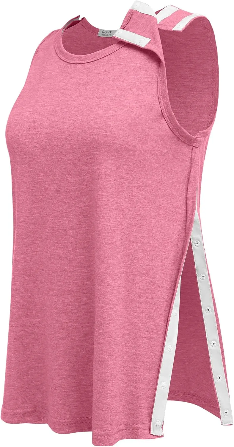 Deyeek Post Shoulder Surgery Shirts for Women Tear Away Snap Button Rotator Cuff Shirt Mastectomy Chemo Port Access Tank Tops