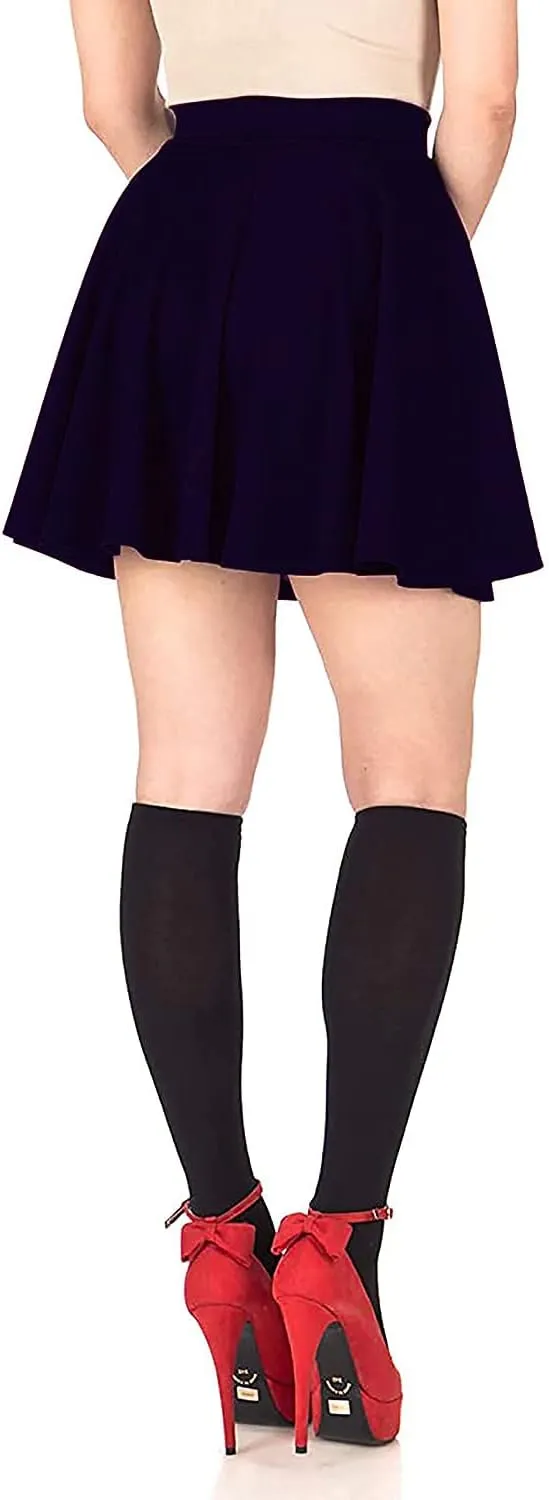 Girl's/Women's Classic Stretchy All Time Trendy Skater Skirt with Attached Inner Shorts and Flared Inskirt