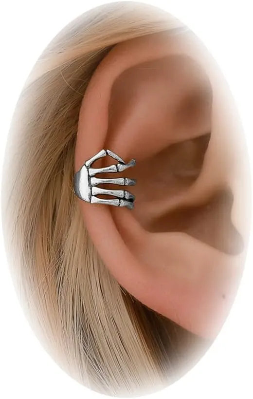 Halloween Skeleton Hand Ear Cuffs Gothic Skull Finger Ear Cuffs Clip Earrings for Women Halloween Theme Party