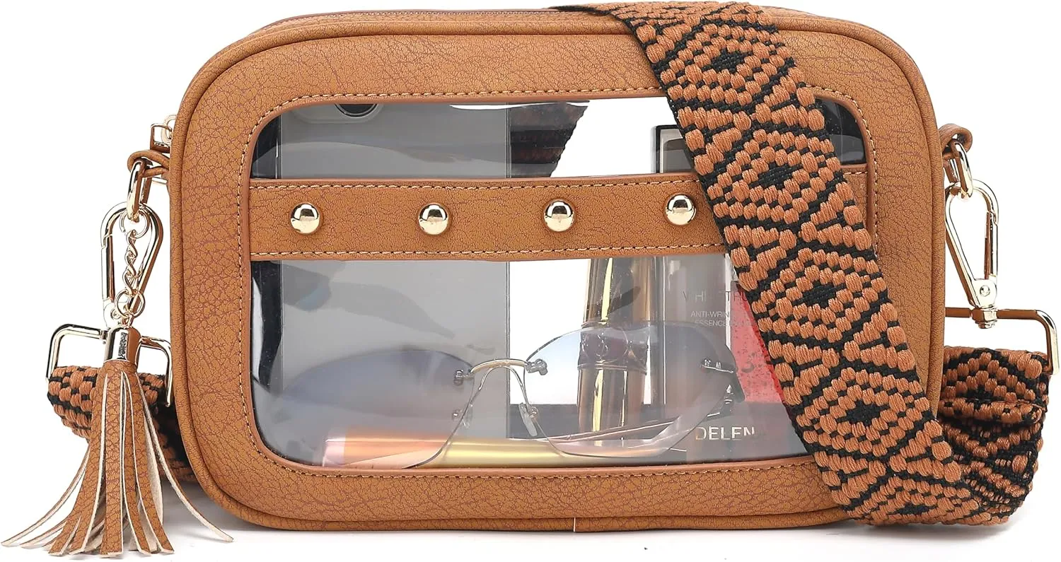 LOXOMU Clear Stadium Bag for Women - Small Crossbody Purse with Guitar Strap, Stadium Event Bag