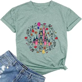 Magic Castle Shirt for Women Cute Kingdom Graphic Tshirt Casual Holiday Vacation Short Sleeve Tee Tops