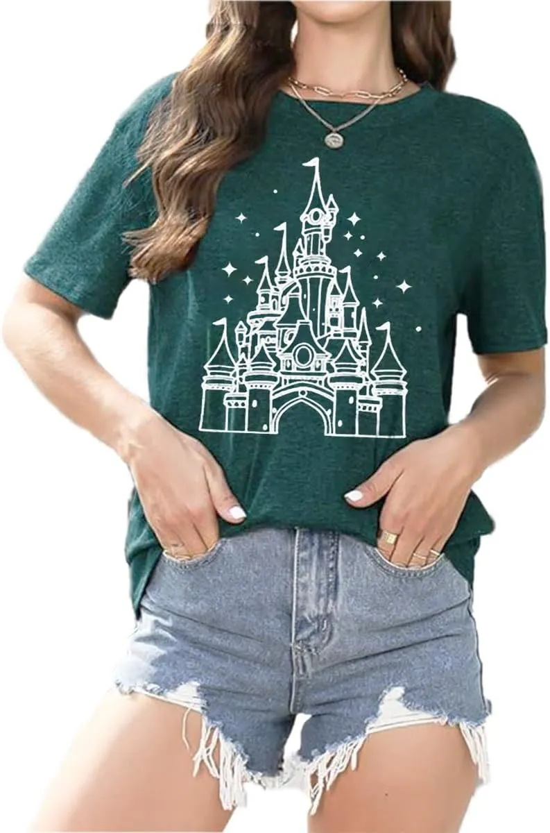 Magic Castle Shirt for Women Cute Kingdom Graphic Tshirt Casual Holiday Vacation Short Sleeve Tee Tops