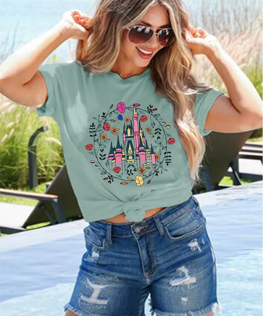 Magic Castle Shirt for Women Cute Kingdom Graphic Tshirt Casual Holiday Vacation Short Sleeve Tee Tops