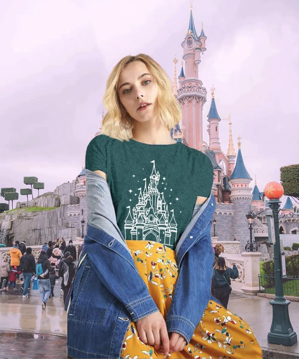 Magic Castle Shirt for Women Cute Kingdom Graphic Tshirt Casual Holiday Vacation Short Sleeve Tee Tops