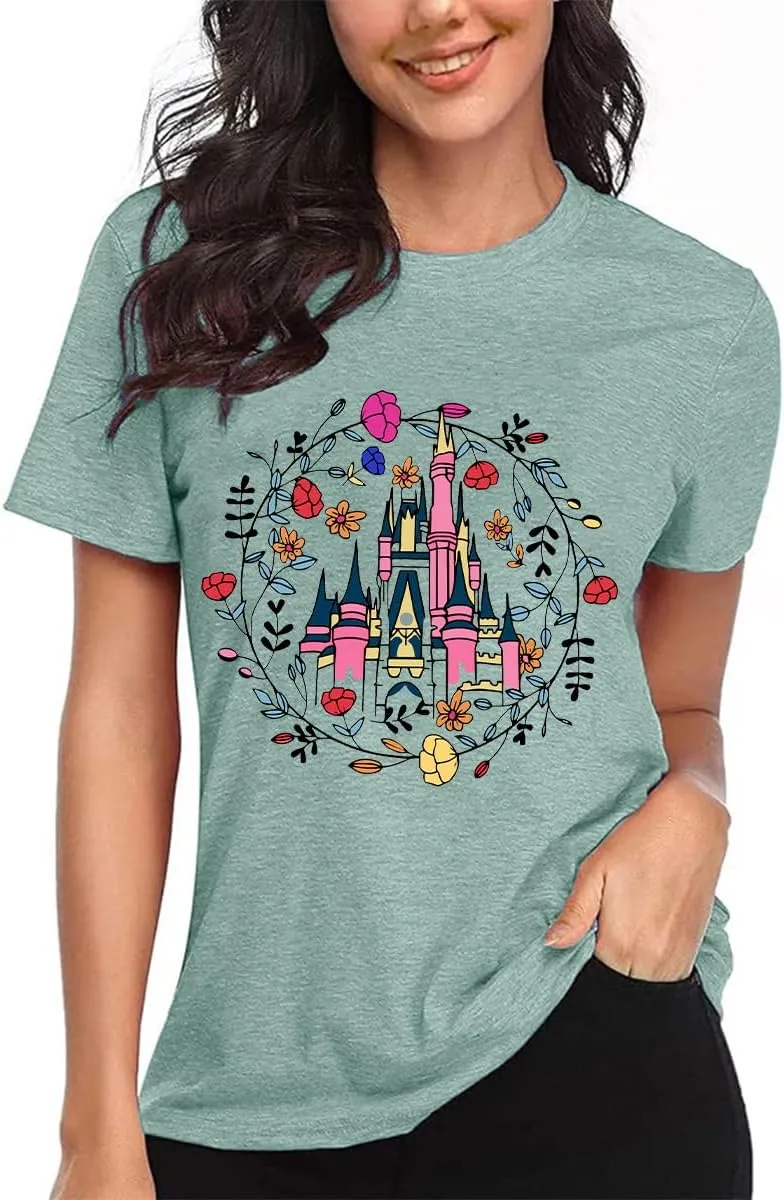 Magic Castle Shirt for Women Cute Kingdom Graphic Tshirt Casual Holiday Vacation Short Sleeve Tee Tops