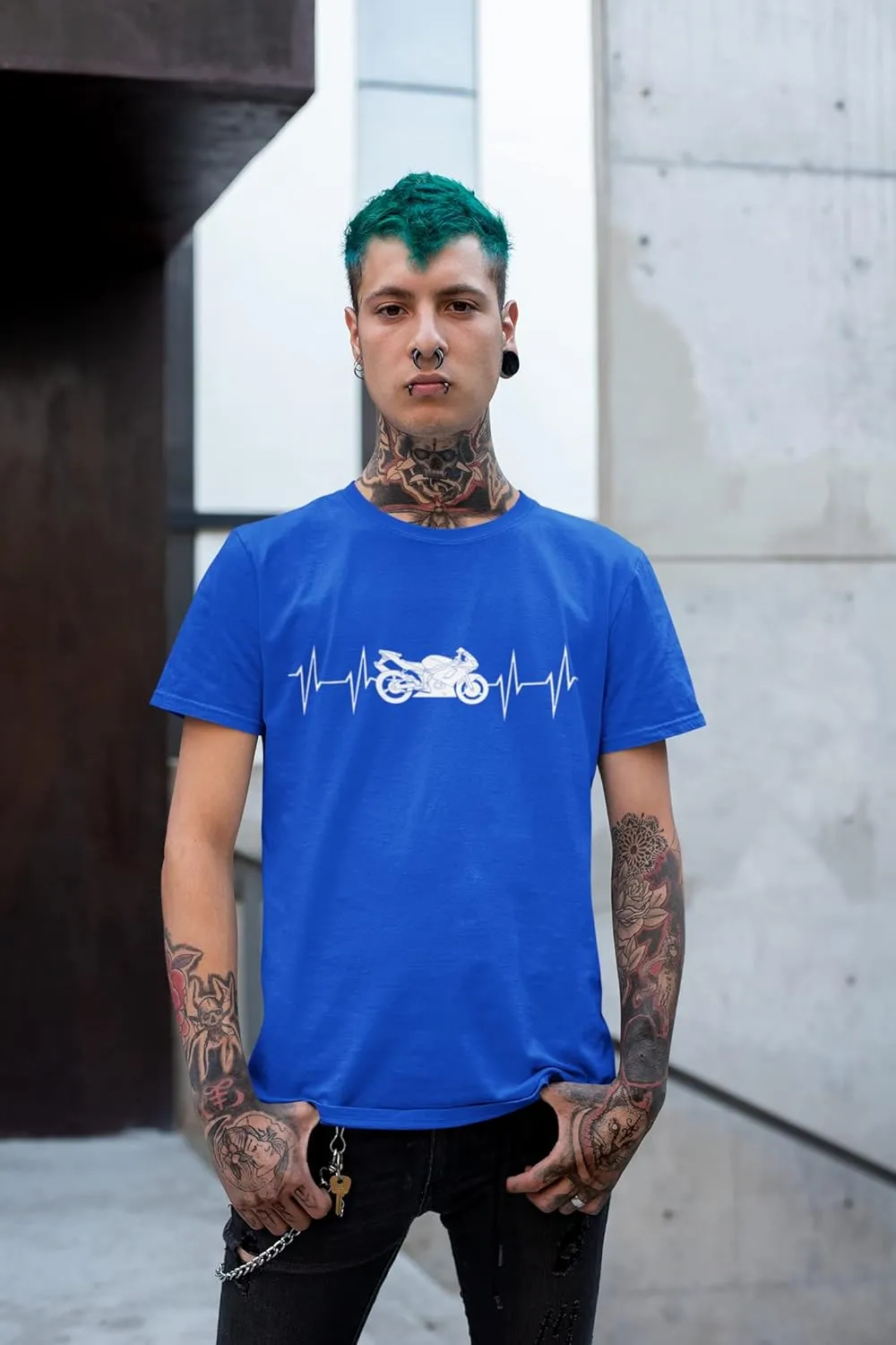 Men's Graphic T-Shirt Motorcycle Heartbeat Eco-Friendly Limited Edition Short Sleeve Tee-Shirt Vintage Birthday