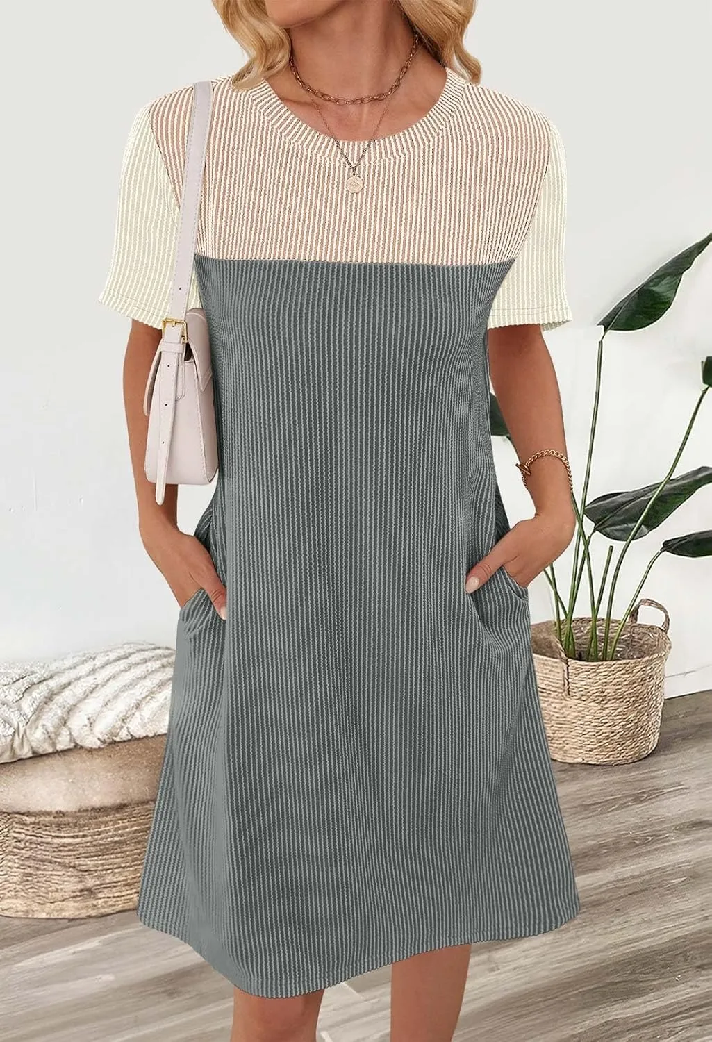 MEROKEETY Women's 2025 Spring Summer Mini Dresses Casual Short Sleeve Crewneck T Shirt Shift Dress
