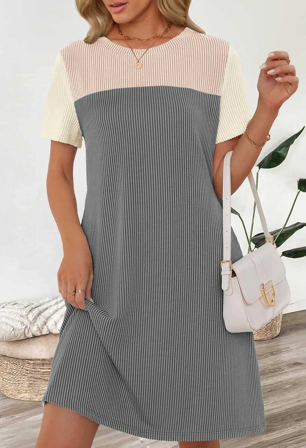 MEROKEETY Women's 2025 Spring Summer Mini Dresses Casual Short Sleeve Crewneck T Shirt Shift Dress