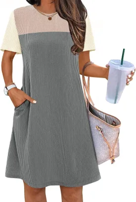 MEROKEETY Women's 2025 Spring Summer Mini Dresses Casual Short Sleeve Crewneck T Shirt Shift Dress
