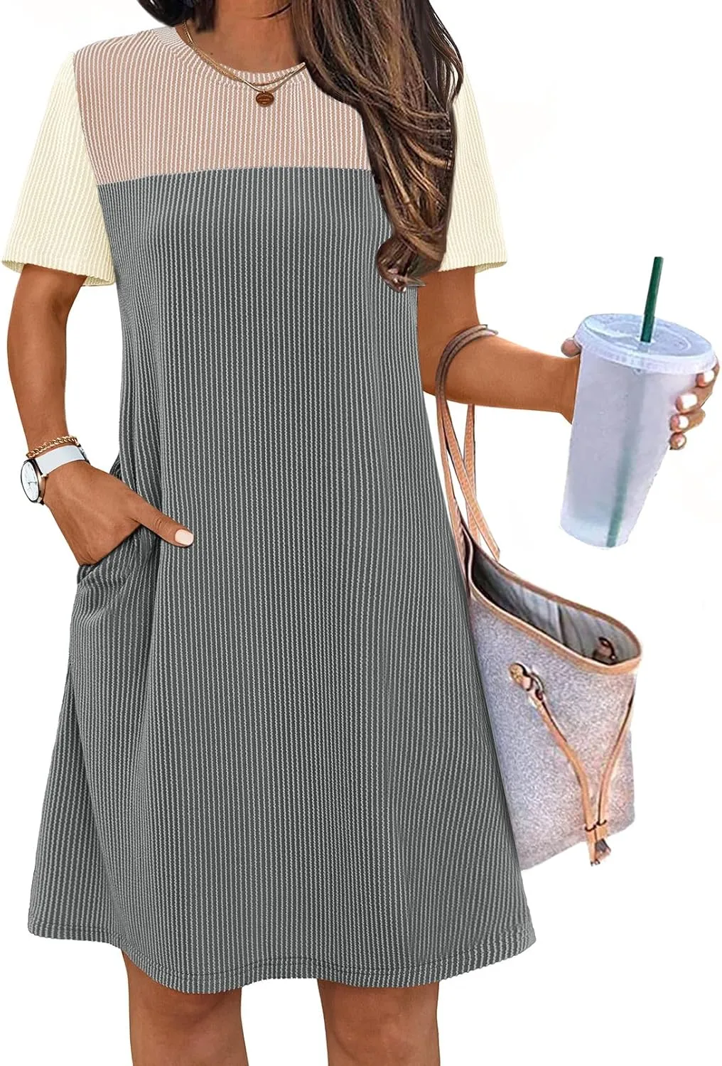 MEROKEETY Women's 2025 Spring Summer Mini Dresses Casual Short Sleeve Crewneck T Shirt Shift Dress
