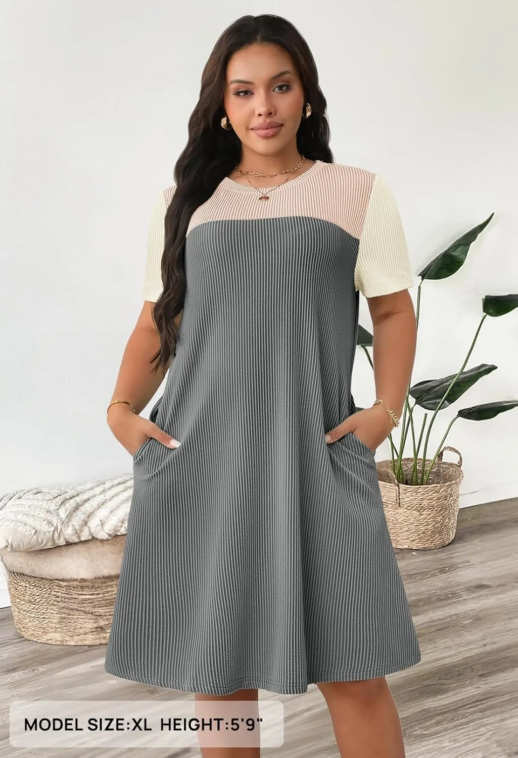 MEROKEETY Women's 2025 Spring Summer Mini Dresses Casual Short Sleeve Crewneck T Shirt Shift Dress