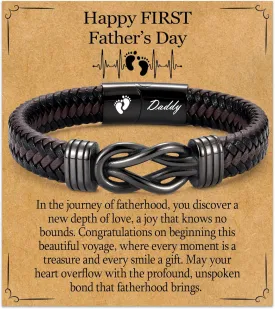 New Dad Gifts for Men, First Time Parents Gift Dad to Be Gift for Father's Day Birthday Christmas, Leather Bangle Bracelet for Daddy Him Husband