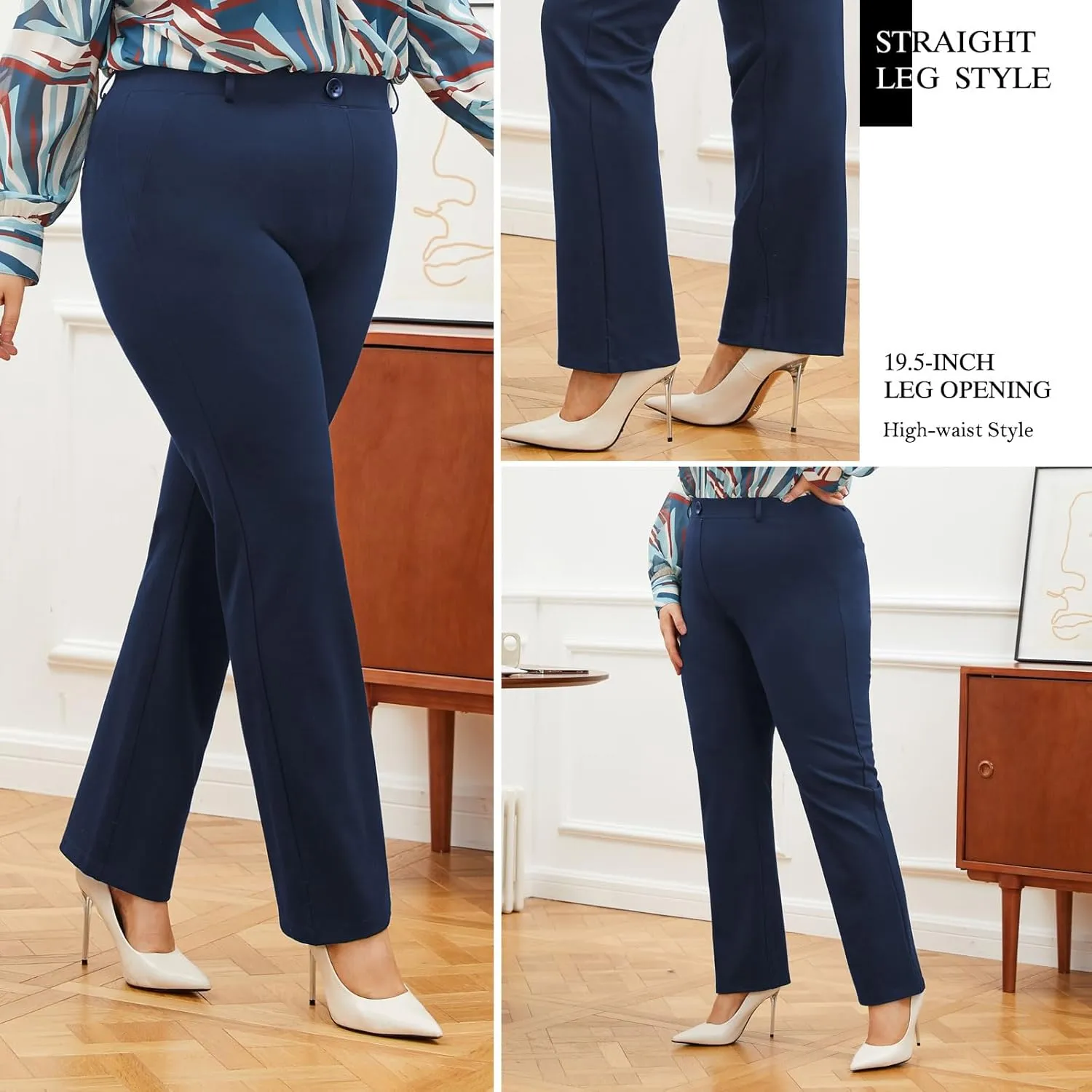 Plus Size Women's Straight-Leg Dress Pants - Slacks for Business Casual,Work Clothes for Office