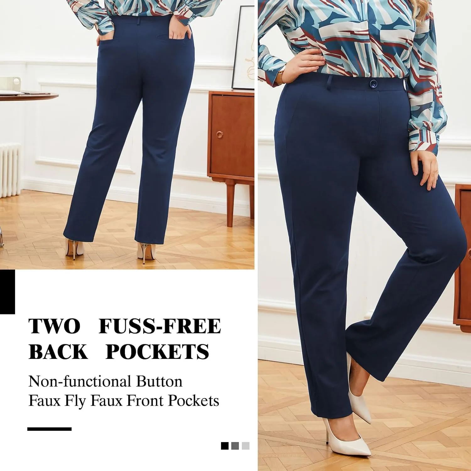 Plus Size Women's Straight-Leg Dress Pants - Slacks for Business Casual,Work Clothes for Office