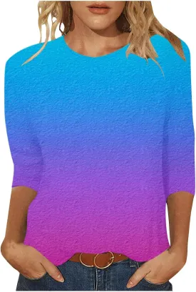 T Shirts for Women Summer Fall 3/4 Sleeve Boat Neck Loose Fit Long Tops T Shirt Women 2025 KQ