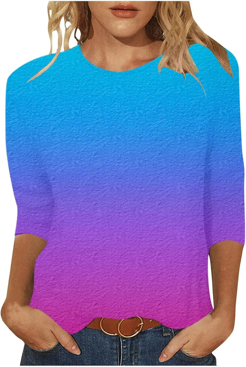 T Shirts for Women Summer Fall 3/4 Sleeve Boat Neck Loose Fit Long Tops T Shirt Women 2025 KQ