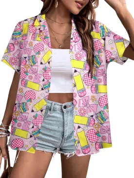 Teacher Shirts Women Teach Life Button Down Shirt School Subject Tshirt Hawaiian Casual Funny Graphic Holiday Tops