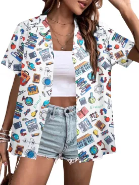 Teacher Shirts Women Teach Life Button Down Shirt School Subject Tshirt Hawaiian Casual Funny Graphic Holiday Tops