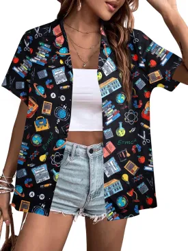 Teacher Shirts Women Teach Life Button Down Shirt School Subject Tshirt Hawaiian Casual Funny Graphic Holiday Tops