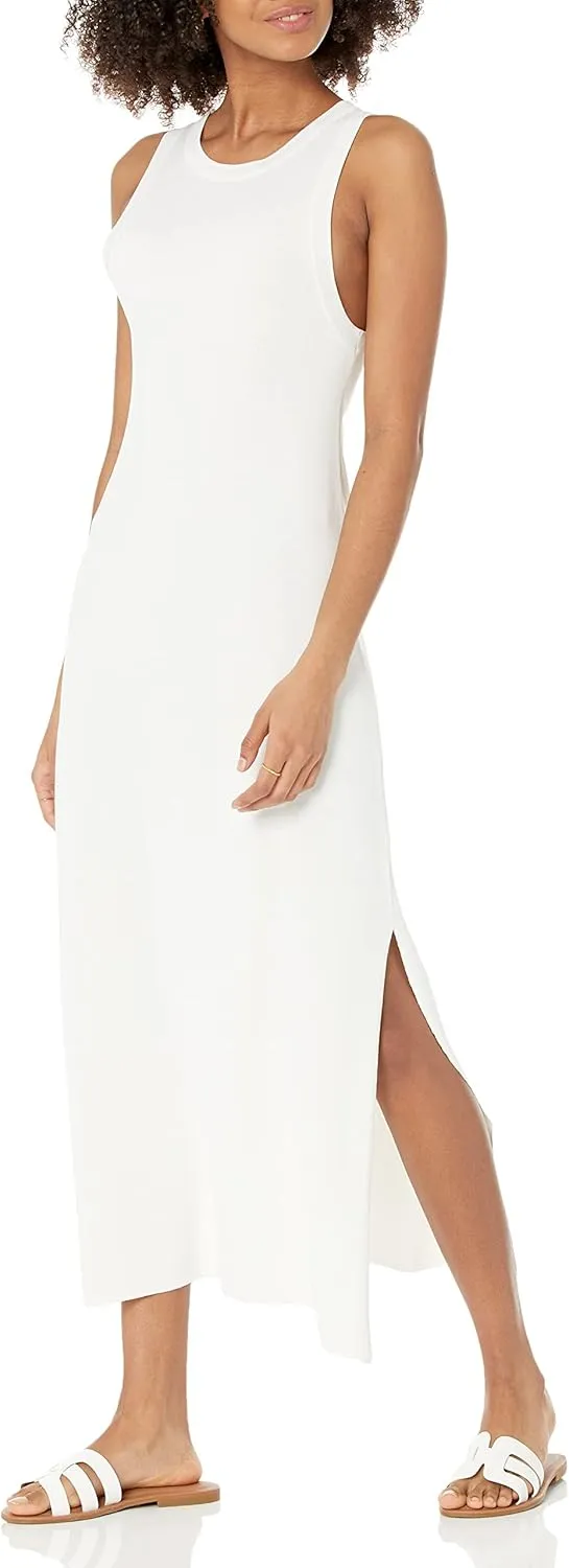 The Drop Women's Gabriela High Neck Cut-in A-line Side-Slit Maxi Sweater Dress