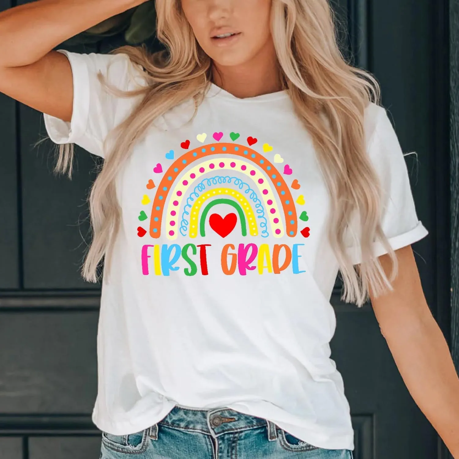 Womens Teacher Life Shirts First Grade Teacher Team T-Shirt 1st Grade Teacher Rainbow Tee Top