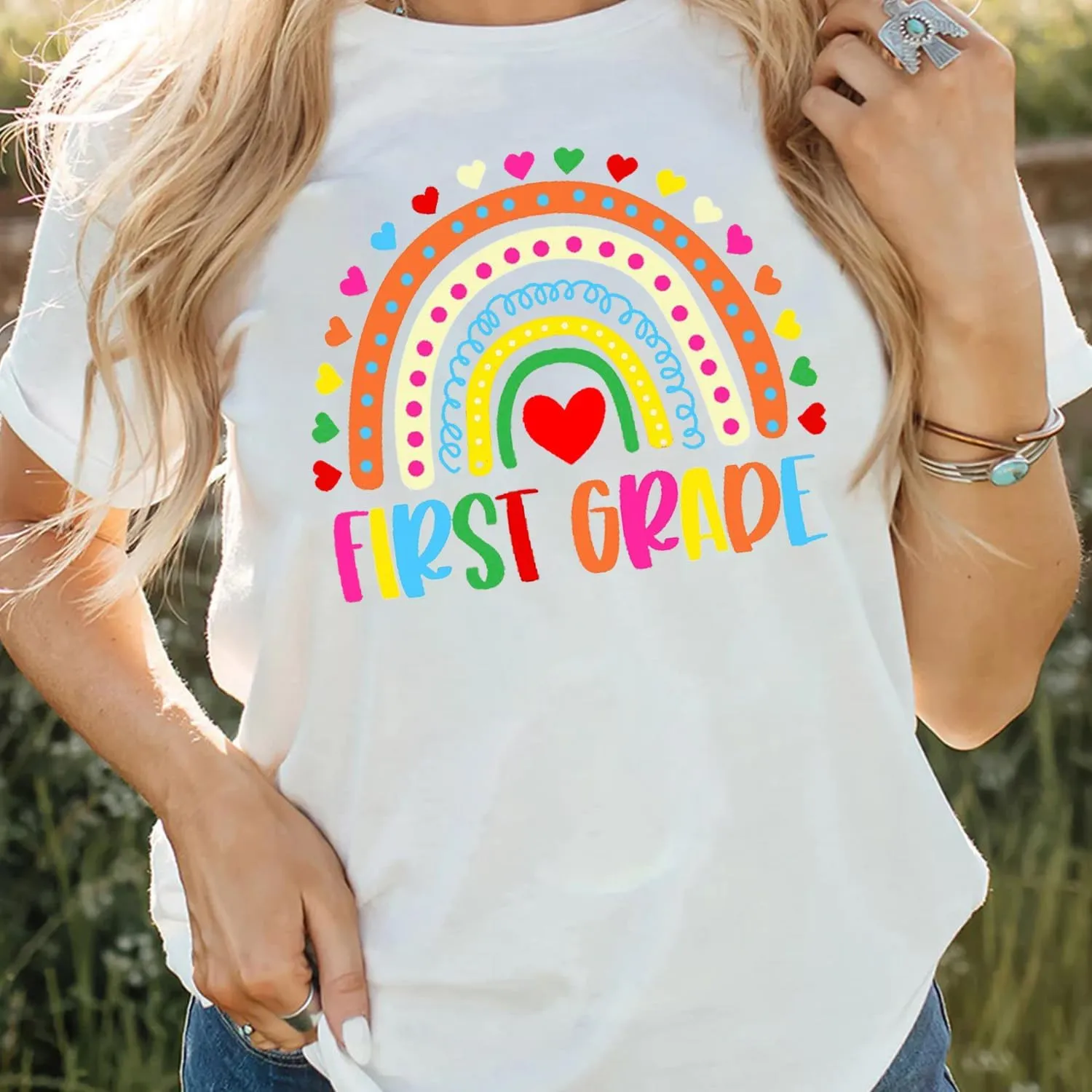 Womens Teacher Life Shirts First Grade Teacher Team T-Shirt 1st Grade Teacher Rainbow Tee Top