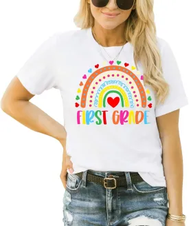 Womens Teacher Life Shirts First Grade Teacher Team T-Shirt 1st Grade Teacher Rainbow Tee Top