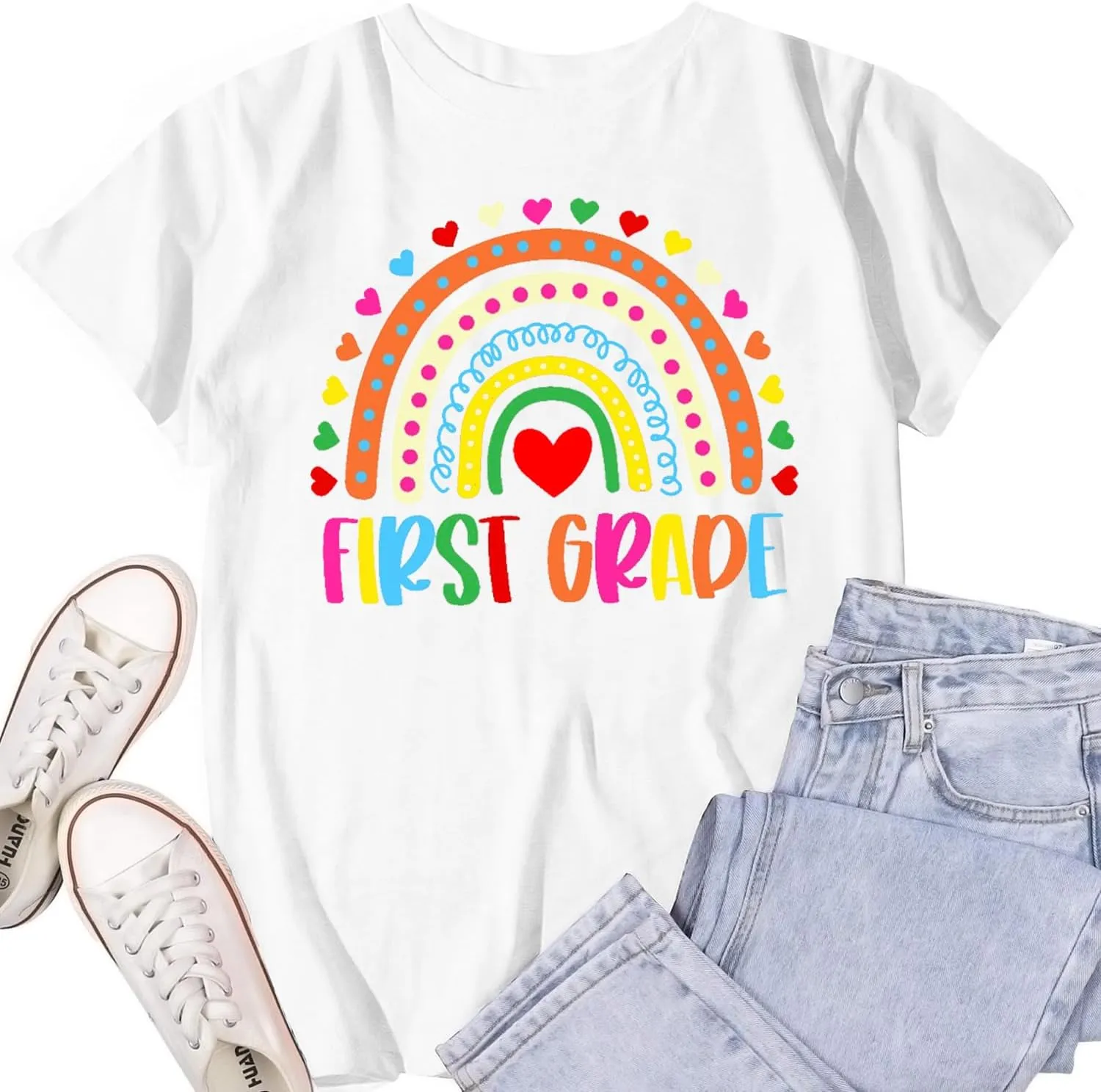 Womens Teacher Life Shirts First Grade Teacher Team T-Shirt 1st Grade Teacher Rainbow Tee Top