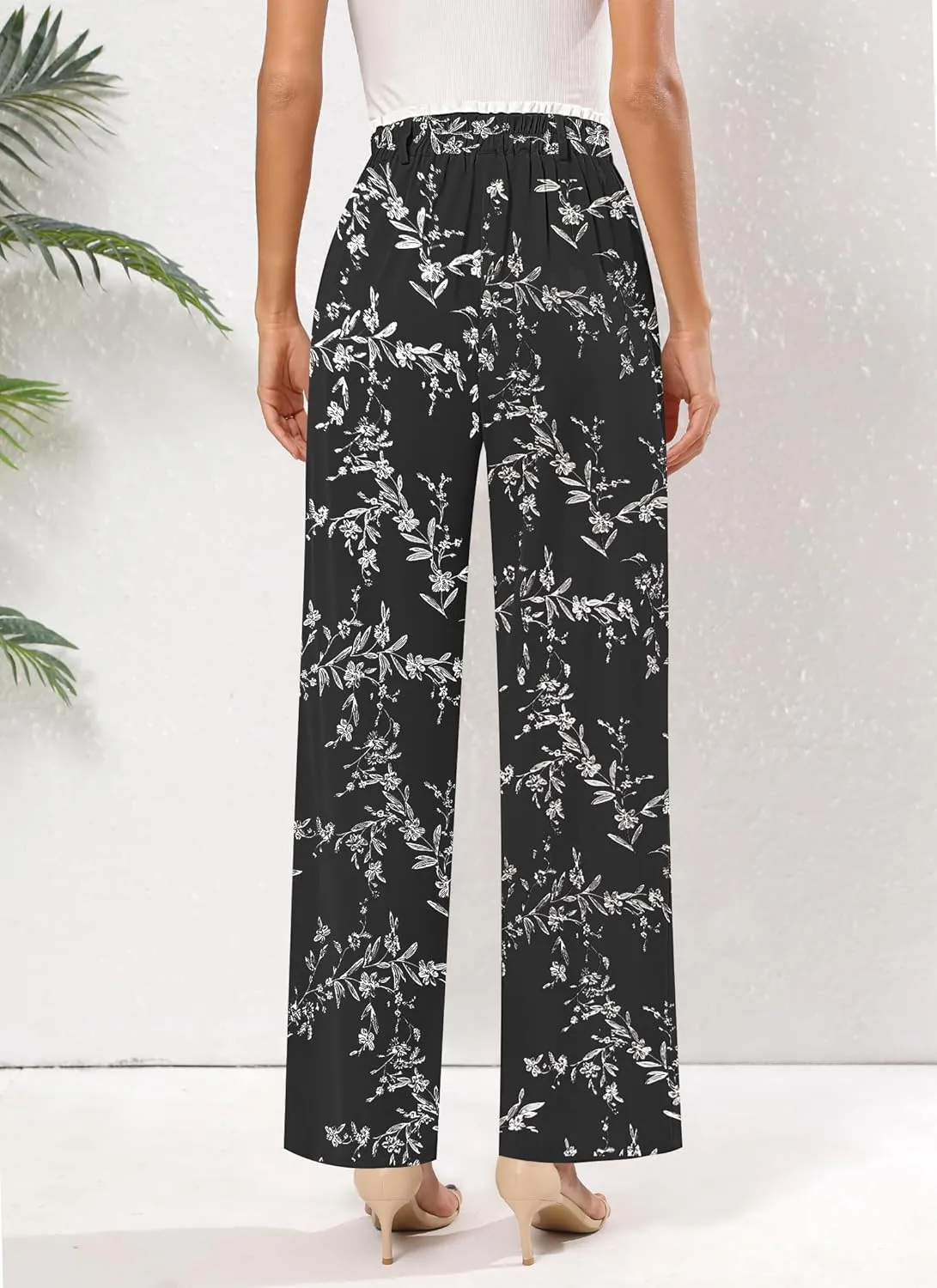 Women's Wide Leg Casual Business Pants with Pockets Pleated Flowy High Waisted Holiday Trousers Pants for Women