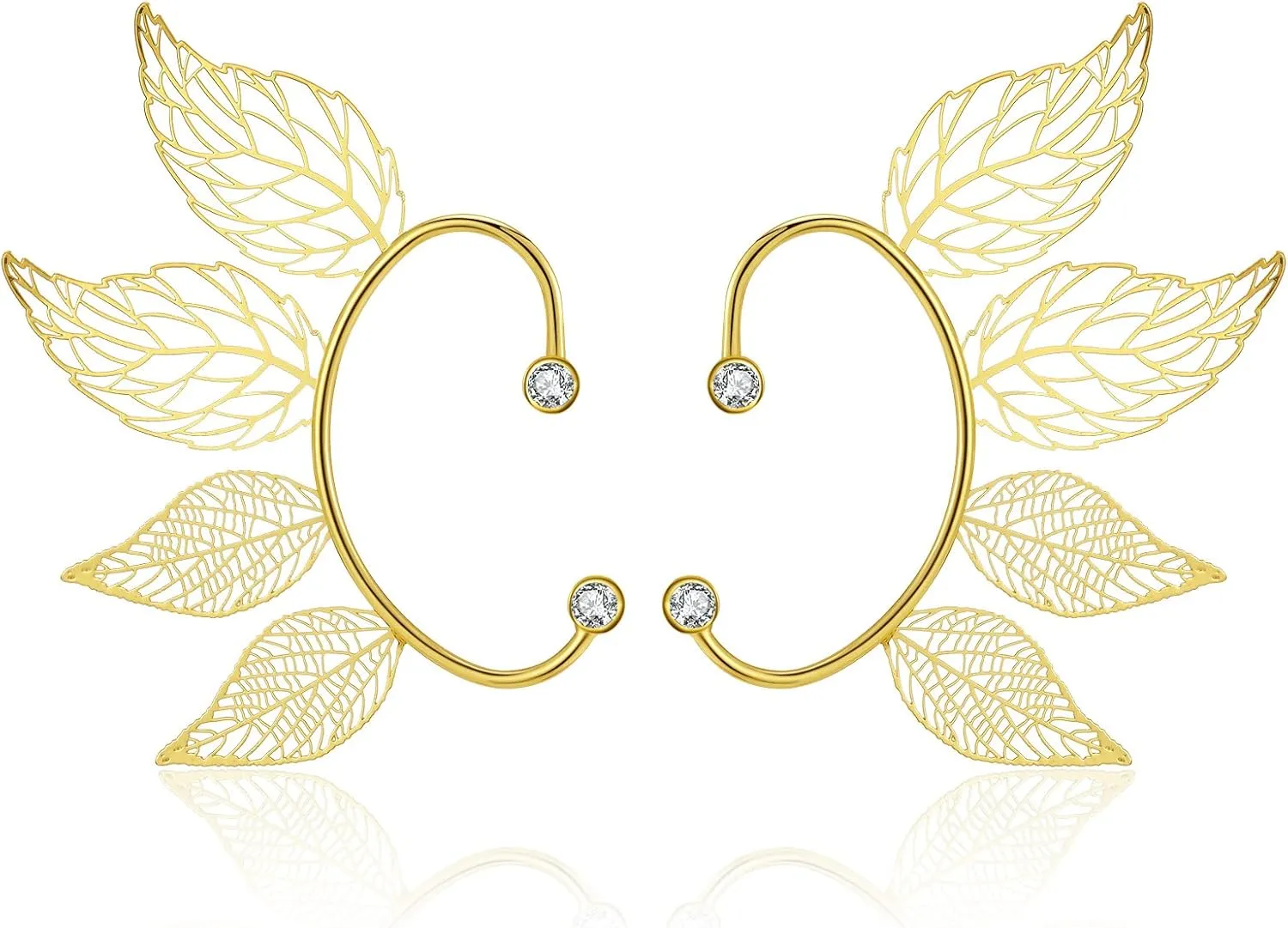 Yumikoo Elf Ear Cuffs Fairy Earrings Non Piercing Golden Leaves Earrings for Women
